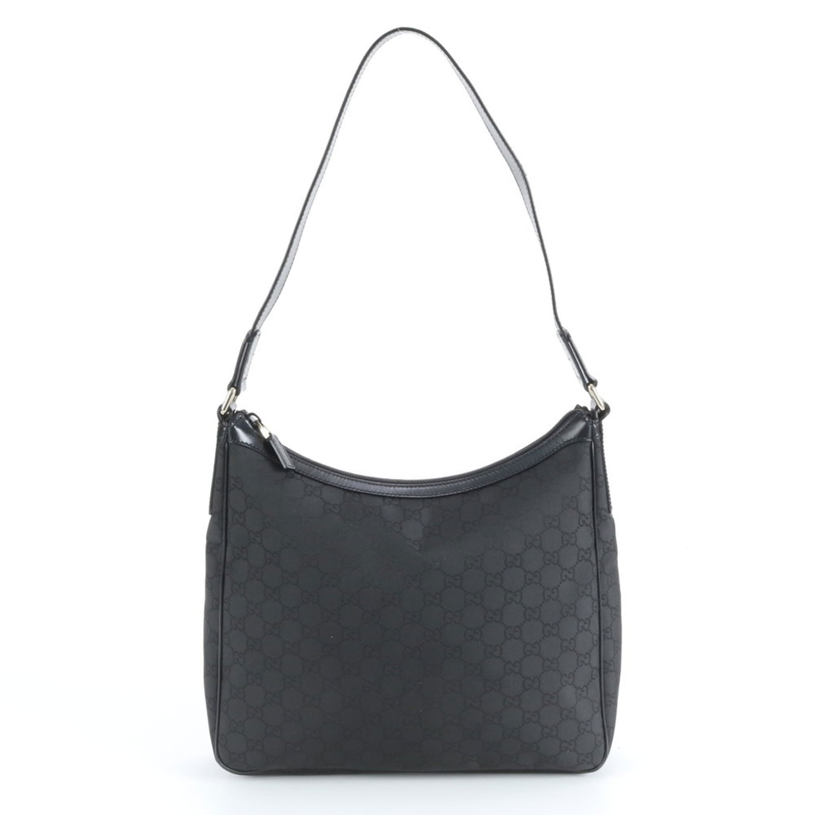 Gucci Nylon and Leather Shoulder Bag: Gucci Nylon and Leather Shoulder Bag Elevate your everyday style with the iconic Gucci Nylon and Leather Shoulder Bag, boasting a sleek black design that exudes luxury and sophistication. The perfect