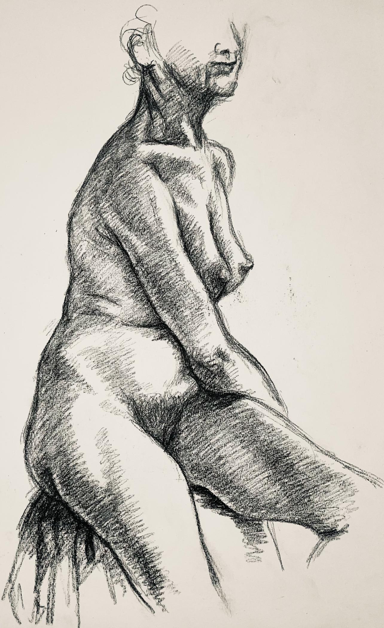 Ian Hornak, Renaissance Female Nude Figure Study (1963), Original Drawing: Ian Hornak, Renaissance Female Nude Figure Study (1963), Original Drawing A rare and captivating study of the female form, Ian Hornak's charcoal drawing on vlin paper from 1963 showcases the artist's
