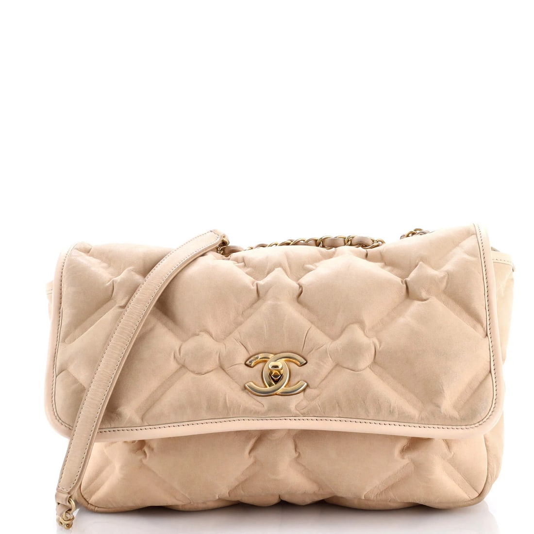Chanel Calfskin Chesterfield Flap Quilted Jumbo Bag: Chanel Calfskin Chesterfield Flap Quilted Jumbo Bag Experience the timeless elegance of Chanel's iconic Chesterfield Flap Quilted Jumbo Bag, crafted from rich calfskin leather and boasting a neutral