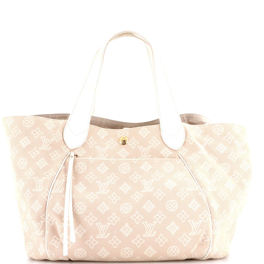 GM Louis Vuitton Cabas Ipanema Canvas: GM Louis Vuitton Cabas Ipanema Canvas Experience the timeless elegance of Louis Vuitton's iconic Cabas Ipanema Canvas tote, crafted from high-quality neutral-colored canvas with gold hardware