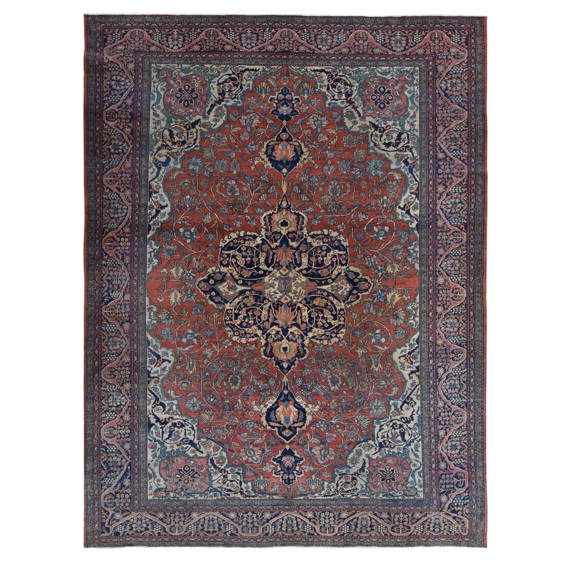 Rug 9'x12' Red Antique Zoroastrian Feraghan Sarouk Hand Knotted Wool: Rug 9'x12' Red Antique Zoroastrian Feraghan Sarouk Hand Knotted Wool Experience the rich history and cultural heritage of Turkey with this stunning 9'x12' Red Antique Zoroastrian Feraghan Sarouk Hand