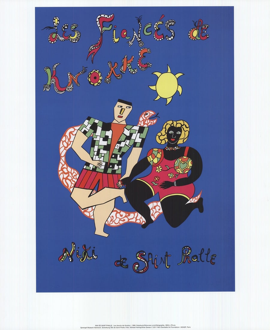 2011 NIKI DE SAINT PHALLE The Fiances of Knokke I 23" x 19" Offset Lithograph: 2011 NIKI DE SAINT PHALLE The Fiances of Knokke I 23" x 19" Offset Lithograph Niki de Saint Phalle's 2011 offset lithograph, "The Fiances of Knokke I", is a stunning example of the artist's unique