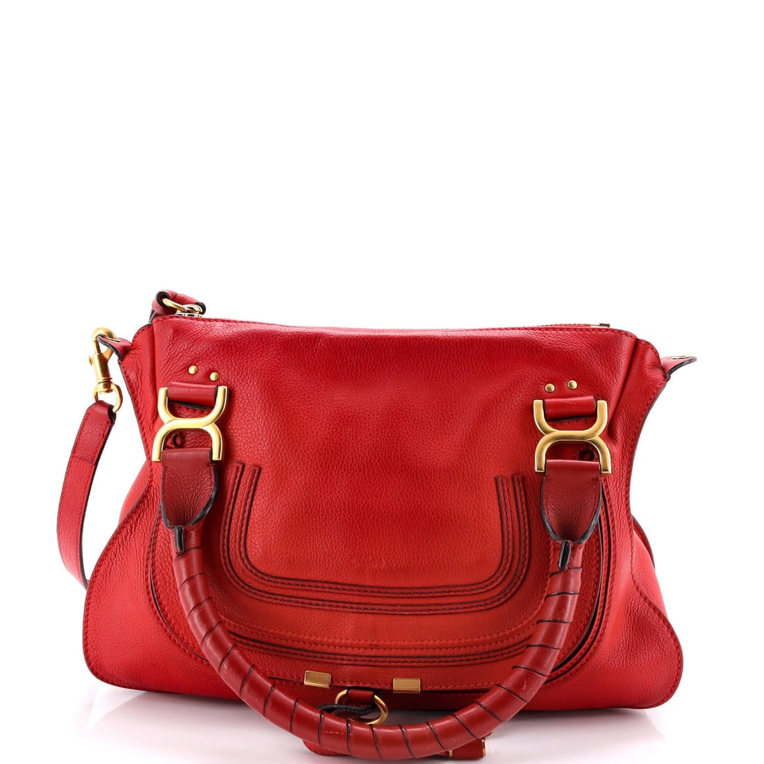 Chloe Marcie Medium Leather Satchel: Chloe Marcie Medium Leather Satchel The Chloe Marcie Medium Leather Satchel is a timeless, stylish accessory that exudes sophistication and elegance. With its rich red exterior and spacious interior,