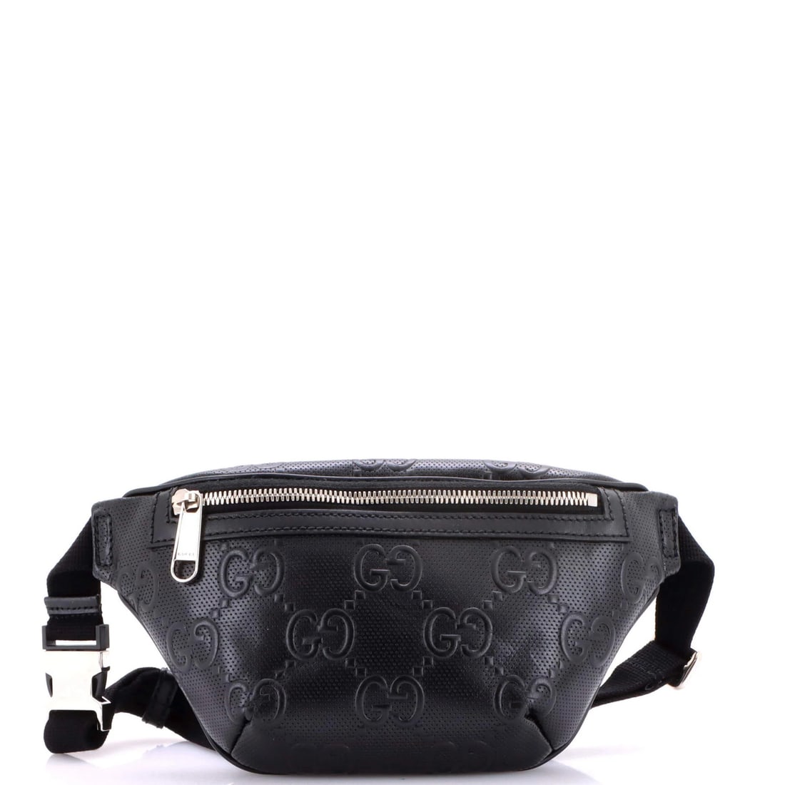 Gucci Belt Bag - Small, GG Embossed, Perforated Leather: Gucci Belt Bag - Small, GG Embossed, Perforated Leather Elevate your style with the iconic Gucci Belt Bag, boasting sleek GG embossed perforated leather and a timeless black exterior. This small but