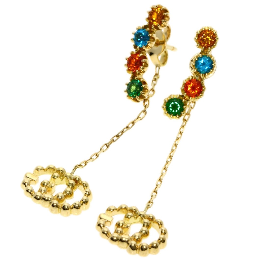 Gold GUCCI Multi-stone Double G earring K18 Yellow: Gold GUCCI Multi-stone Double G earring K18 Yellow Elevate your style with the iconic GUCCI Double G earring, crafted from 18k yellow gold (K18) for a luxurious touch. This stunning piece boasts a