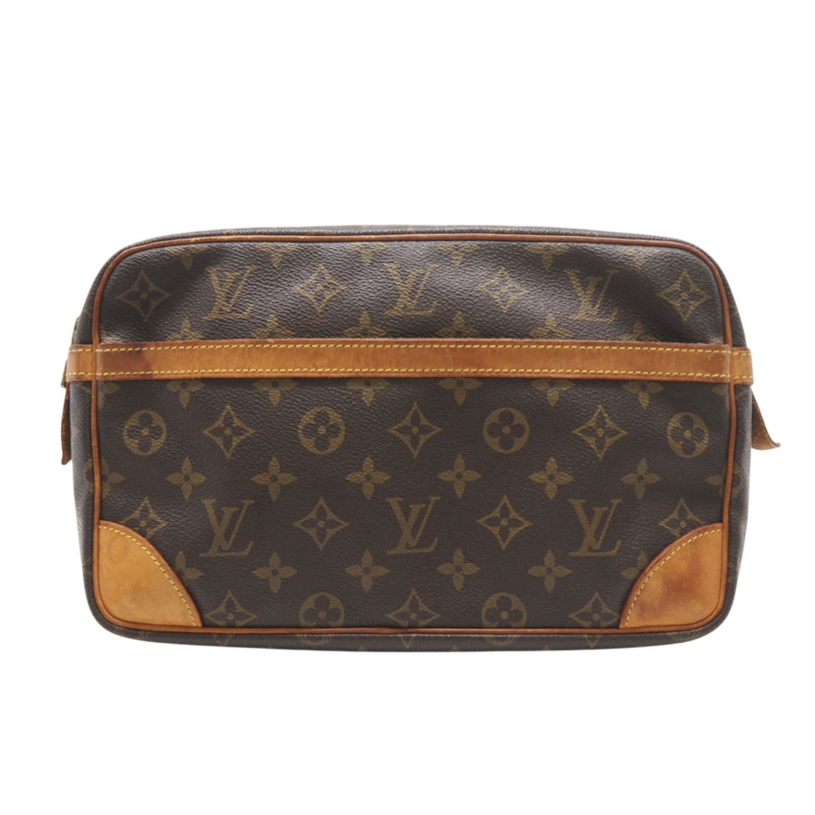 Leather - Louis Vuitton Clutch Bag - Handbag Coated Canvas: Leather - Louis Vuitton Clutch Bag - Handbag Coated Canvas A pre-owned Louis Vuitton clutch bag in rich brown leather, adorned with coated canvas accents, adds an air of sophistication to any evening
