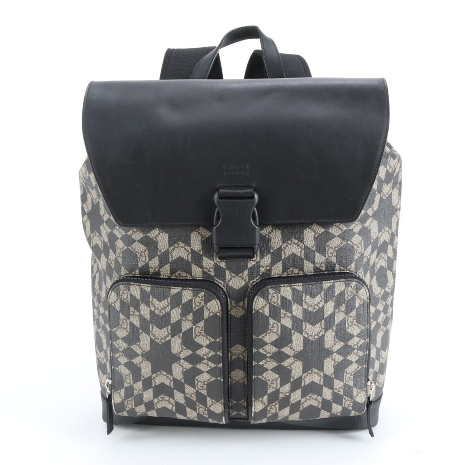 Gucci Coated Canvas Backpack: Gucci Coated Canvas Backpack A stylish and functional Gucci backpack, crafted from high-quality coated canvas with a touch of luxurious leather detailing, adds a chic touch to any outfit. With its sle