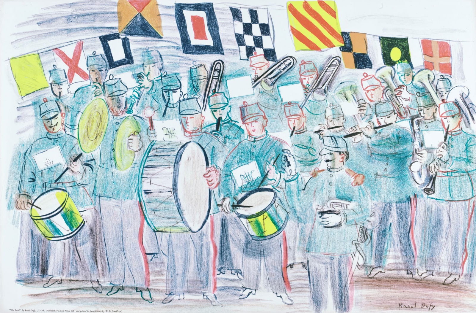 1949 - Raoul Dufy - The Band - S.P.26. - from School Prints Ltd. - Lithograph: 1949 - Raoul Dufy - The Band - S.P.26. - from School Prints Ltd. - Lithograph Exceptional 1949 Raoul Dufy The Band available for auction. Review complete item specifications below for detailed