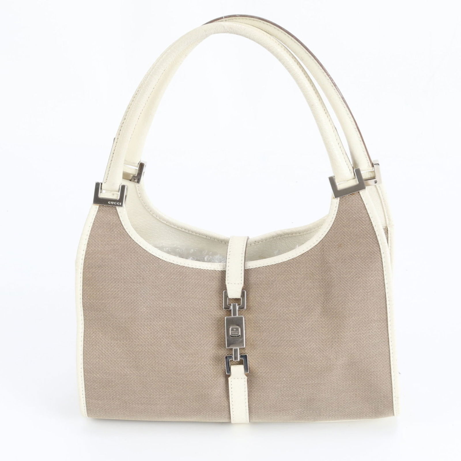 Gucci Shoulder Tote Bag: Gucci Shoulder Tote Bag A timeless Gucci shoulder tote in pristine condition, this beautiful beige bag boasts the iconic brand's signature style with a few subtle signs of wear that only add to its ch