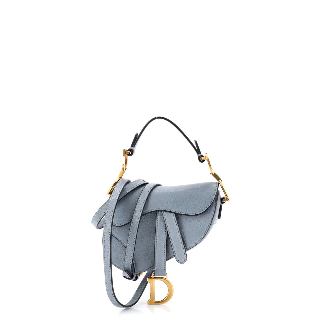 Micro Christian Dior Saddle Handbag with Strap Leather: Micro Christian Dior Saddle Handbag with Strap Leather A stunning micro version of the iconic Saddle Handbag, this petite blue leather shoulder bag boasts sleek lines and sophisticated style. With its