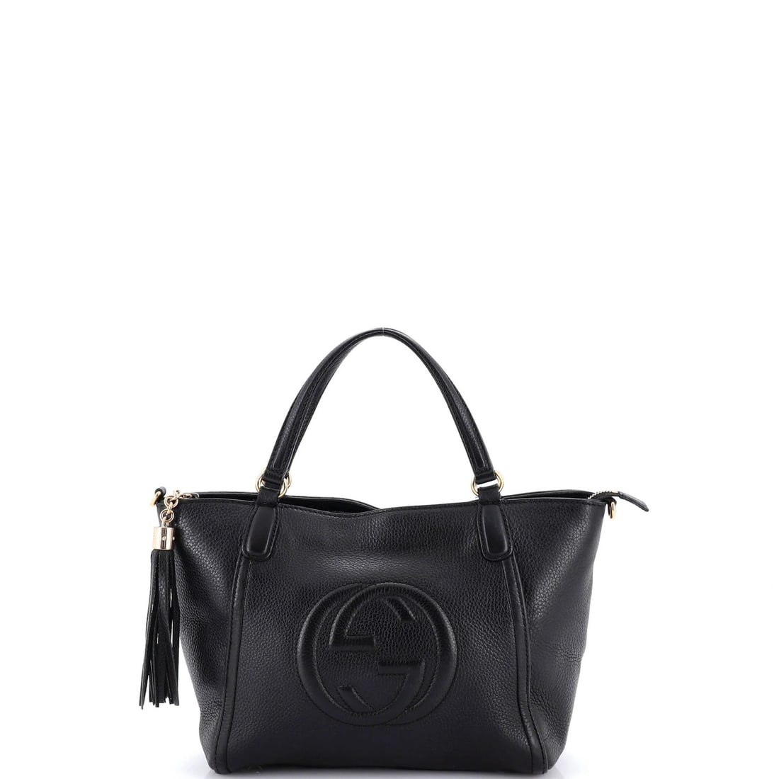 Gucci Soho Convertible Top Handle Small Leather Bag: Gucci Soho Convertible Top Handle Small Leather Bag Experience the timeless elegance of Gucci's Soho Convertible Top Handle Small Leather Bag, boasting sleek black leather exterior and neutral