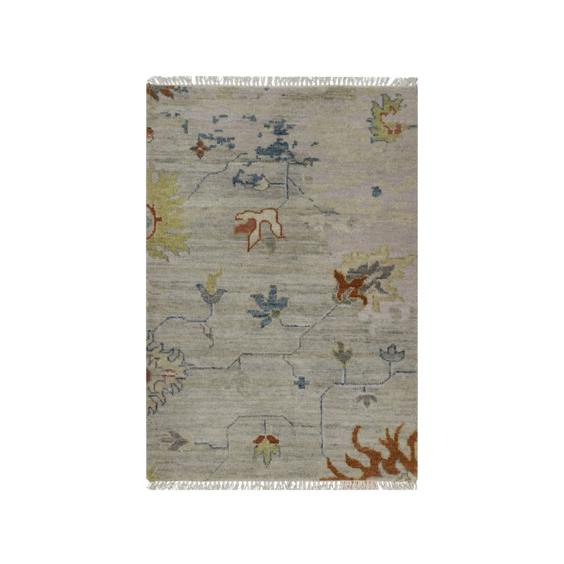 Rug 2'1"x3' Gray Broken Pattern Agra Design Pure Wool Hand Knotted Mat: Rug 2'1"x3' Gray Broken Pattern Agra Design Pure Wool Hand Knotted Mat Experience the rich heritage of India with this stunning, hand-knotted Agra-style rug, expertly crafted from pure wool and