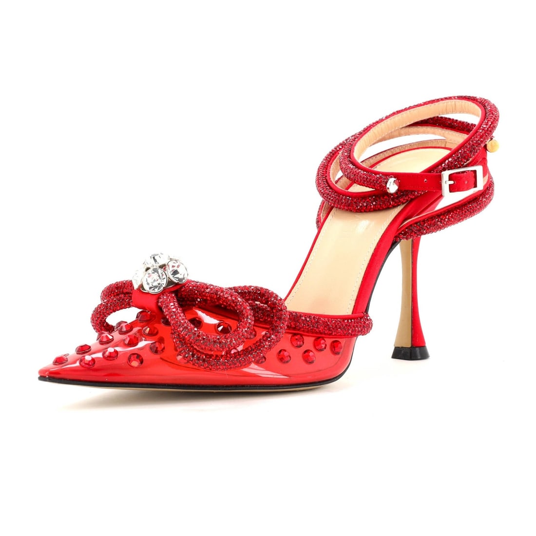 Mach & Mach Women's PVC Double Bow Ankle Strap Pumps (110): Mach & Mach Women's PVC Double Bow Ankle Strap Pumps (110) Elevate your shoe game with these stunning Mach & Mach Women's PVC Double Bow Ankle Strap Pumps, boasting a bold red crystal exterior and