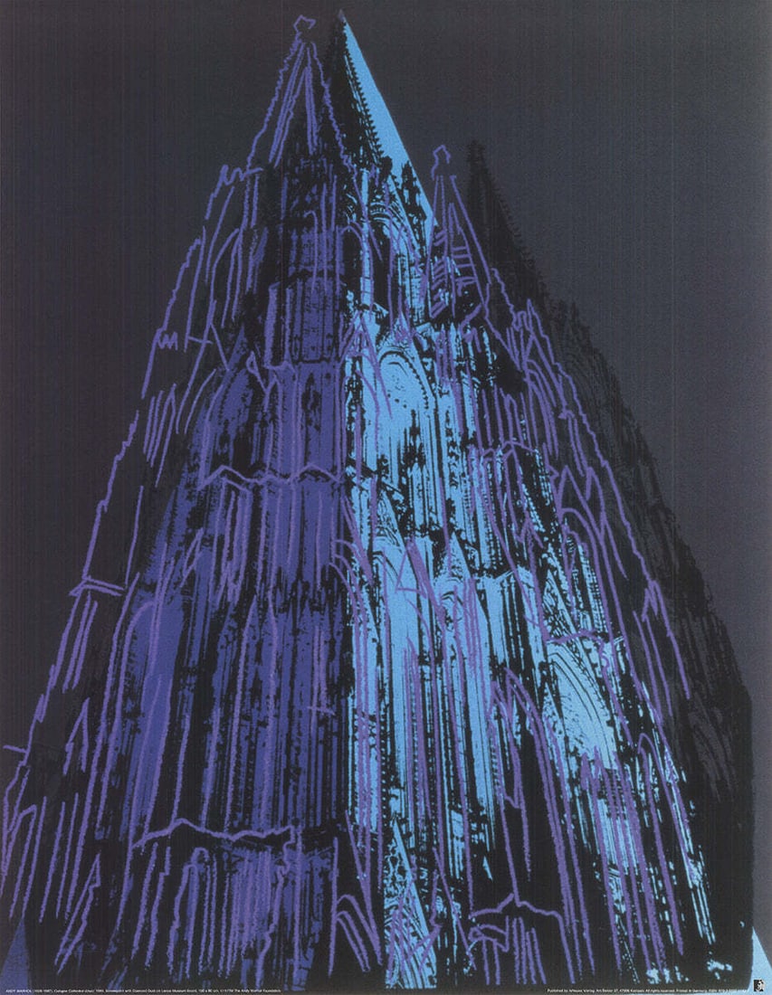 ANDY WARHOL Koln Cathedral Blue 35.5" x 27.5" Poster 1993 Pop Art Black T: ANDY WARHOL Koln Cathedral Blue 35.5" x 27.5" Poster 1993 Pop Art Black T Experience the iconic Pop Art style of Andy Warhol with his 1993 offset lithograph poster, Koln Cathedral Blue, measuring