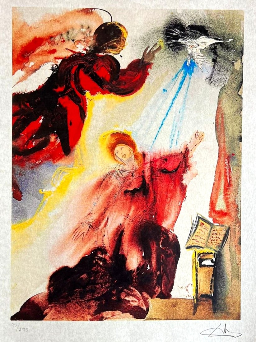 Salvador Dal Lithograph ' Angelo Gabriele Numbered Limited Edition: Salvador Dal Lithograph ' Angelo Gabriele Numbered Limited Edition A stunning limited edition lithograph by Salvador Dal, 'Annunciation of the angel Gabriele' is a rare opportunity to own a piece of