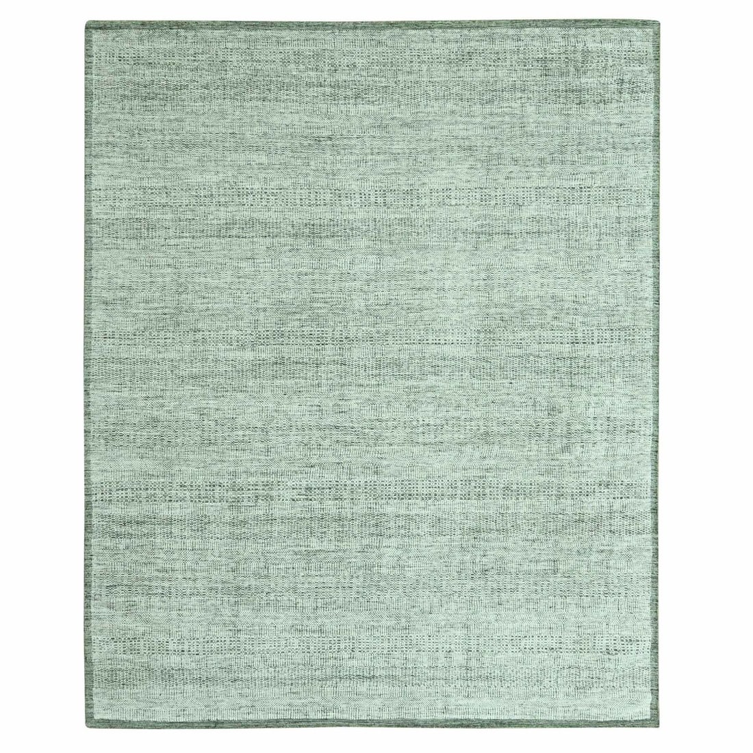 Hand-knotted green wool rug with oxidized and distressed grass design, 8'10"x12'2".: Hand-knotted green wool rug with oxidized and distressed grass design, 8'10"x12'2". Experience the timeless beauty of India's traditional craftsmanship in this stunning hand-knotted green wool rug, fe