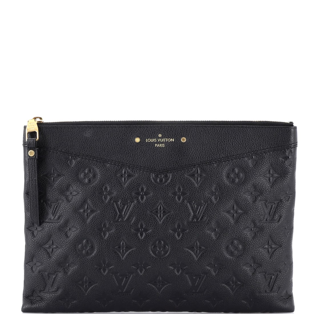 Louis Vuitton Daily Pouch in Monogram Empreinte Leather: Louis Vuitton Daily Pouch in Monogram Empreinte Leather The Louis Vuitton Daily Pouch in Monogram Empreinte Leather is a timeless and stylish accessory that exudes luxury. With its sleek black