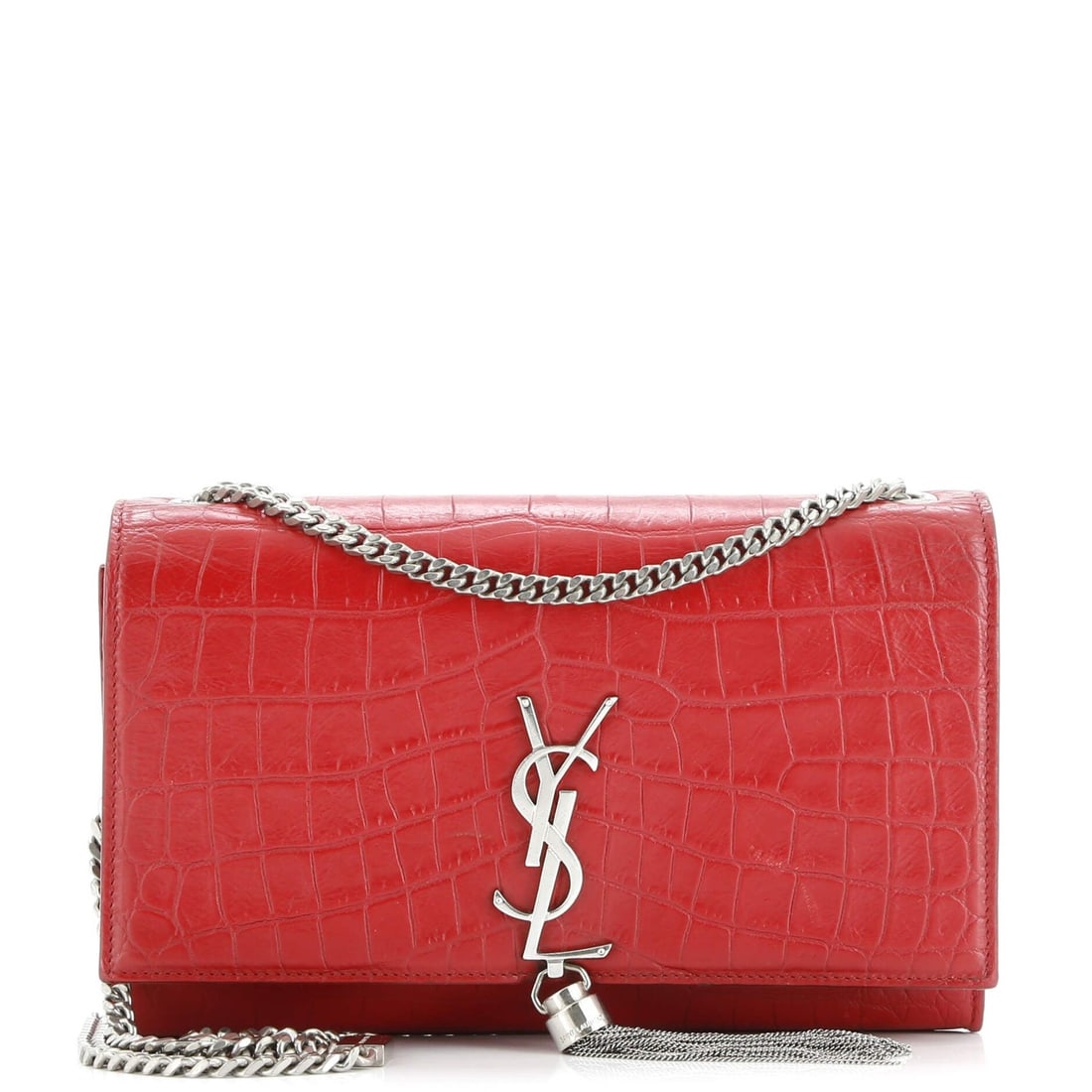 Saint Laurent Crocodile Embossed Leather Classic Monogram Tassel Crossbody Bag (1 of 8)