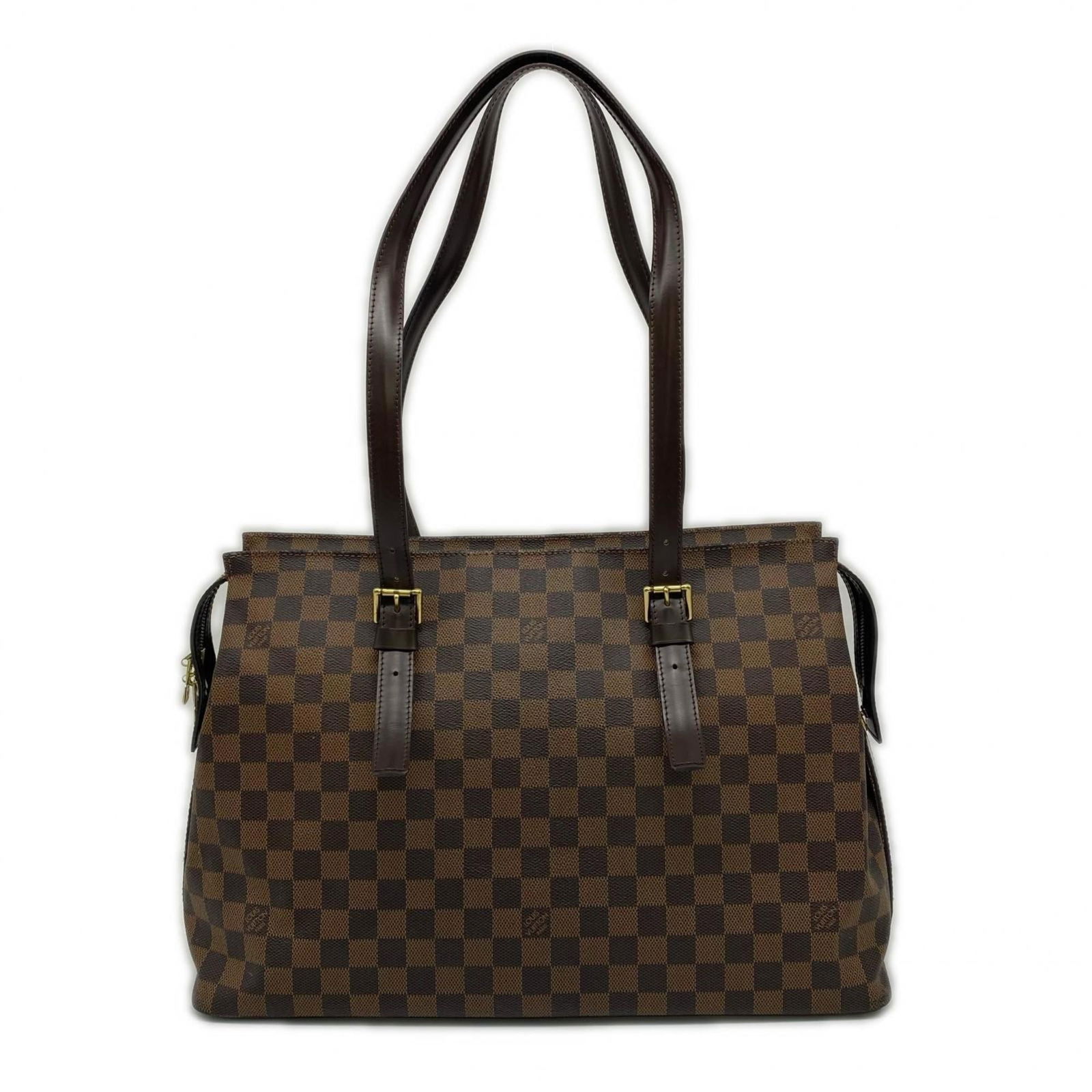 Louis Vuitton Coated Canvas and Leather Handbag: Louis Vuitton Coated Canvas and Leather Handbag A timeless and stylish Louis Vuitton handbag, this coated canvas and leather bag boasts classic LV monogramming and a sturdy zipper closure. With its