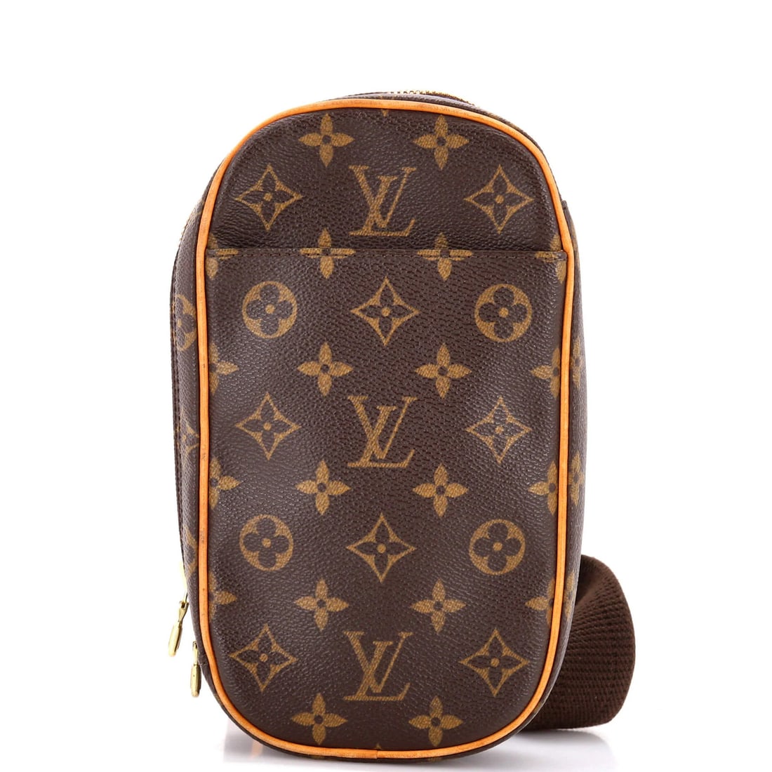 Canvas Louis Vuitton Pochette Gange Monogram: Canvas Louis Vuitton Pochette Gange Monogram A rare and iconic find, this Louis Vuitton Pochette Gange Monogram canvas bag boasts the signature LV monogram pattern and rich brown color. With its