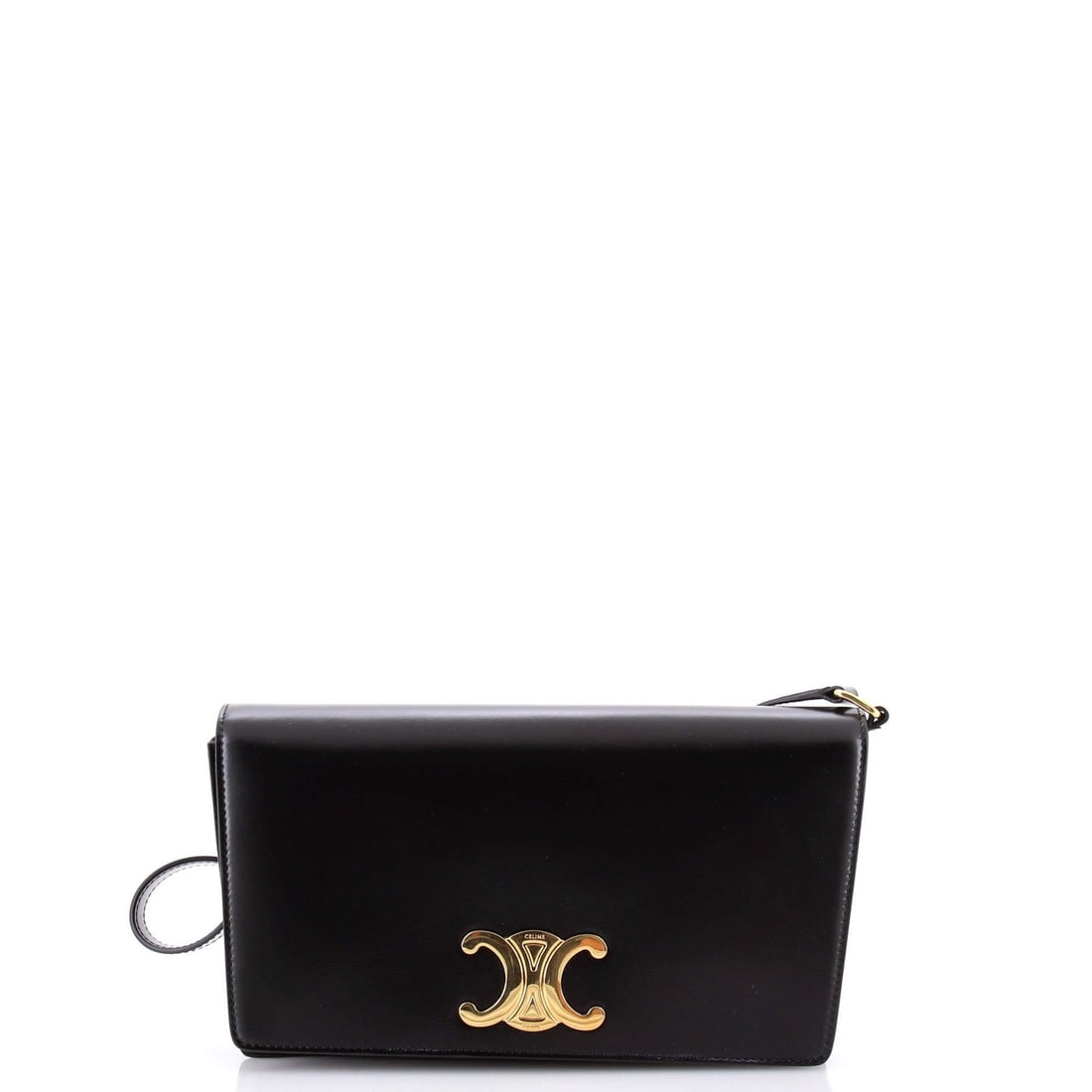 Celine Trapeze Triomphe Shoulder Bag in Smooth Calfskin: Celine Trapeze Triomphe Shoulder Bag in Smooth Calfskin The Celine Trapeze Triomphe Shoulder Bag is a sleek and sophisticated accessory, boasting smooth calfskin leather exterior in classic black.