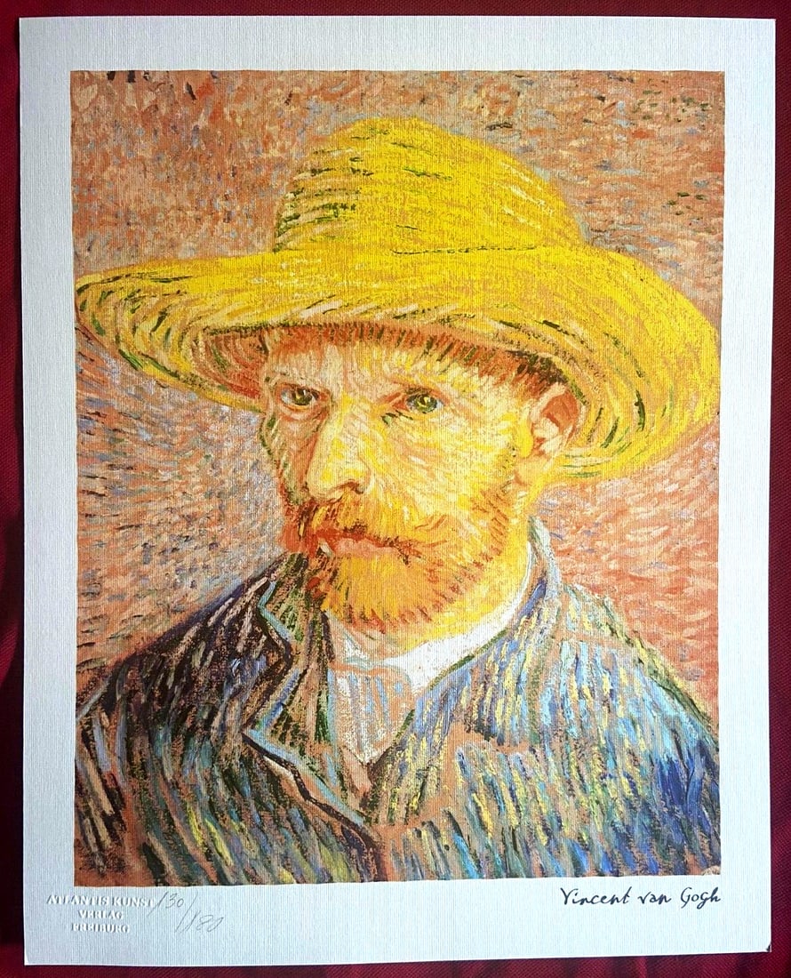 Numbered Vincent Van Gogh Lithograph: Numbered Vincent Van Gogh Lithograph A rare and authentic chromolithograph of Vincent Van Gogh's self-portrait, printed in 1978 by Atlantis Verlag, is up for auction. This numbered edition, one of