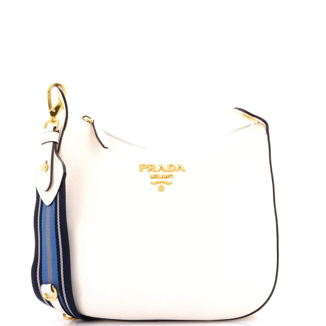 Prada Vitello Daino Medium Dual Strap Hobo: Prada Vitello Daino Medium Dual Strap Hobo The Prada Vitello Daino Medium Dual Strap Hobo is a timeless and sophisticated design, boasting sleek white leather exterior with gold hardware and a