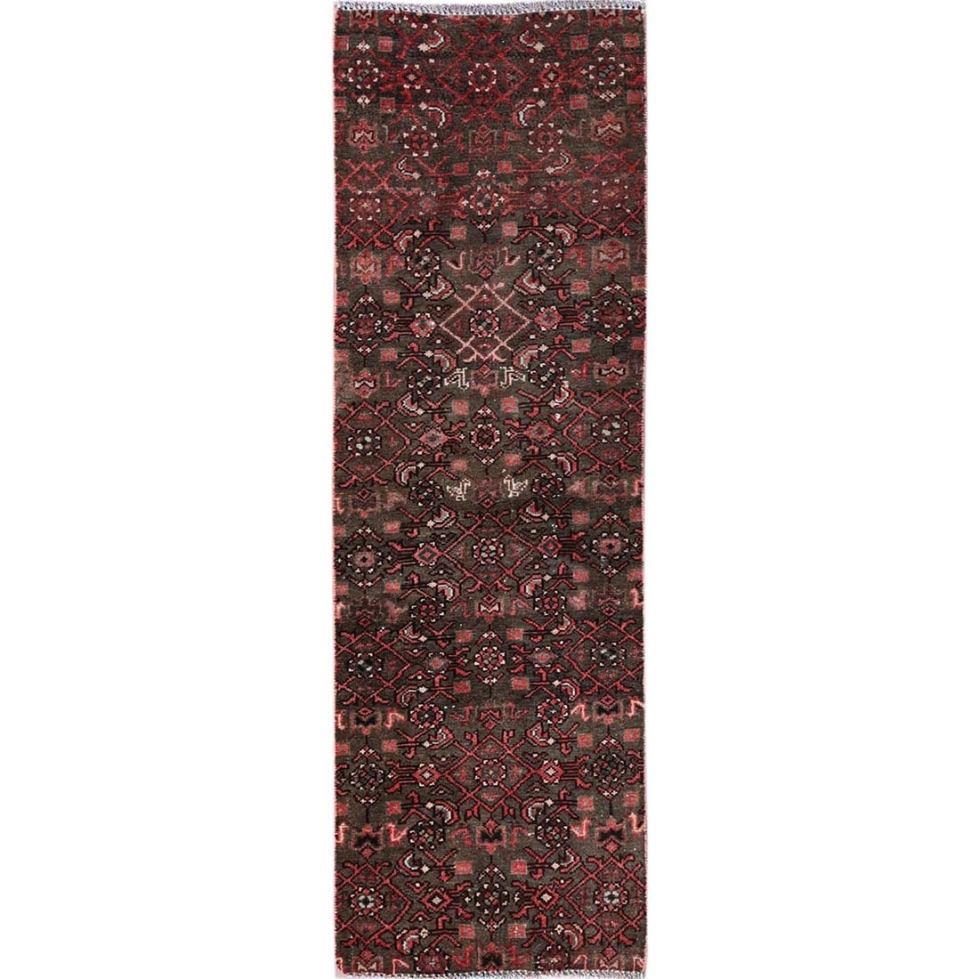 Rug 2'x5'8" Brown Vintage Zoroastrian Khamadan Hand Knotted Wool Runner: Rug 2'x5'8" Brown Vintage Zoroastrian Khamadan Hand Knotted Wool Runner Experience the rich cultural heritage of Turkey with this stunning 1960s vintage Zoroastrian Khamadan hand-knotted wool runner,