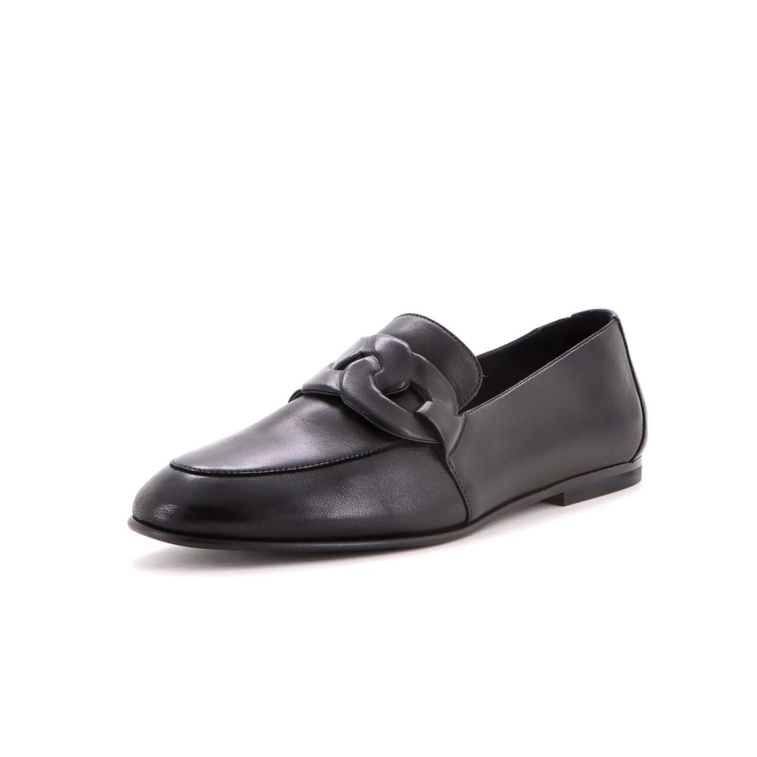 Hermes Women's Leather Padded Chain Loafers: Hermes Women's Leather Padded Chain Loafers Experience the timeless elegance of Hermes with these stunning women's leather padded chain loafers, boasting sleek black exterior and luxurious interior de