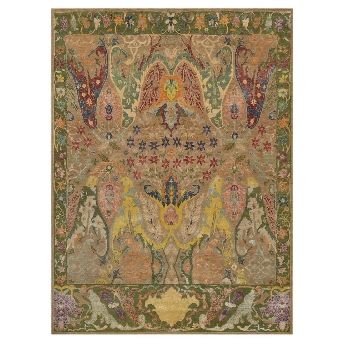 Antiqued Bijar Garus Design Wool & Silk Brown 8'9"x11'10" Hand-Knotted Rug: Antiqued Bijar Garus Design Wool & Silk Brown 8'9"x11'10" Hand-Knotted Rug Experience the rich heritage of India with this stunning, hand-knotted Bijar Garus design wool and silk rug, crafted in the t