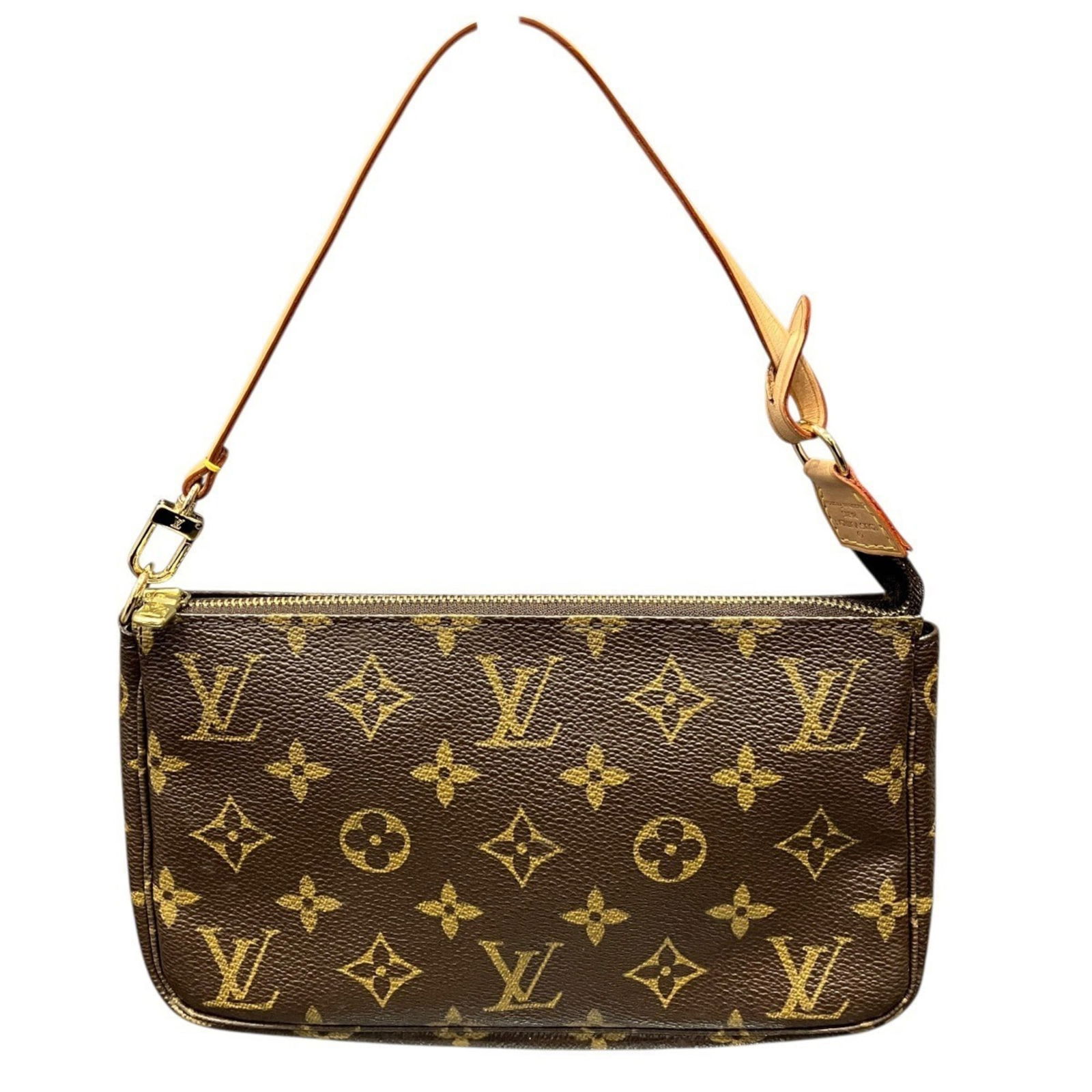 Louis Vuitton Pochette PVC Handbag: Louis Vuitton Pochette PVC Handbag A stylish and timeless piece, the Louis Vuitton Pochette PVC Handbag boasts its signature monogram pattern in rich brown hues, perfectly complemented by its sleek PV