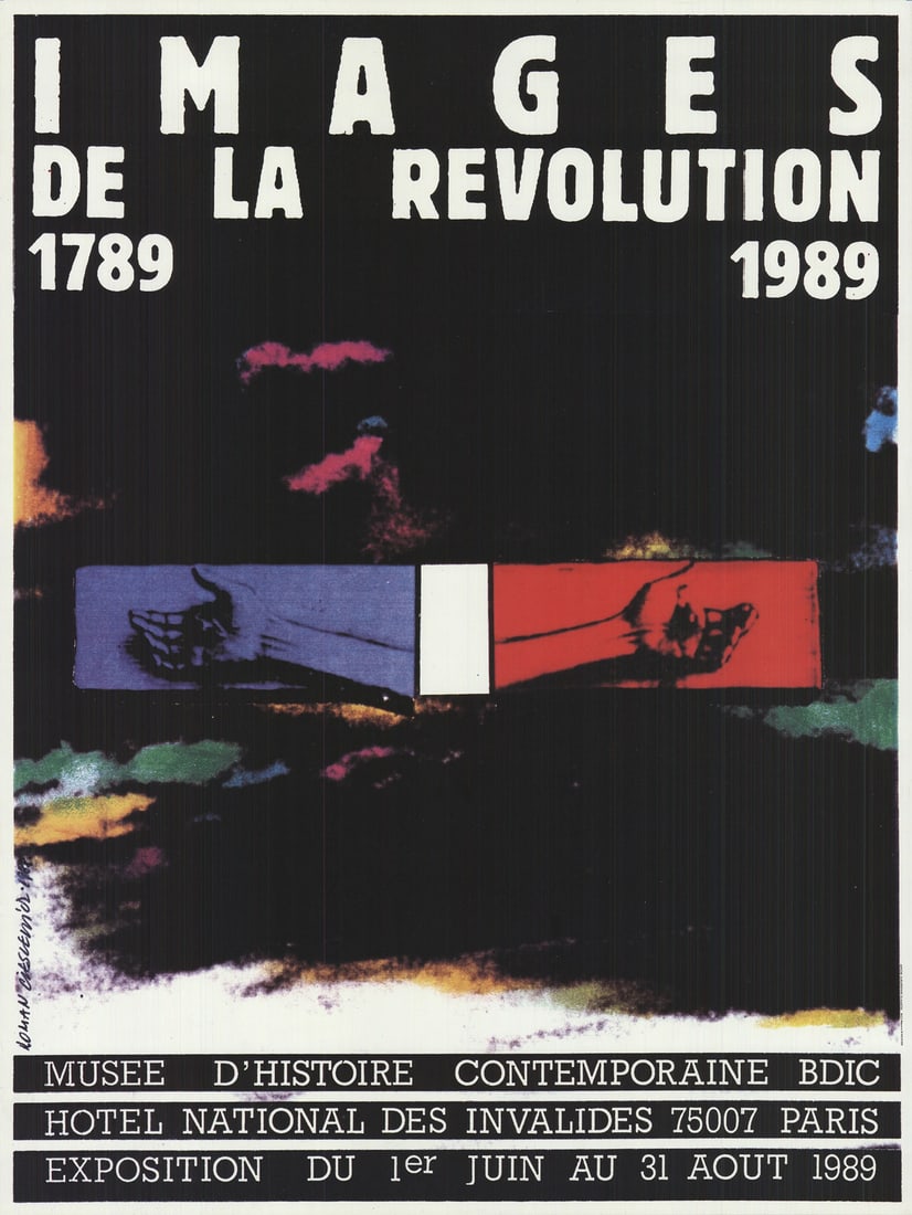 Lithogr ROMAN CIESLEWICZ Images de la Revolution 1789-1989 31.25" x 23.5" Offset: Lithogr ROMAN CIESLEWICZ Images de la Revolution 1789-1989 31.25" x 23.5" Offset A striking offset lithograph by renowned artist Roman Cieslewicz, "Images de la Revolution 1789-1989" is a powerful