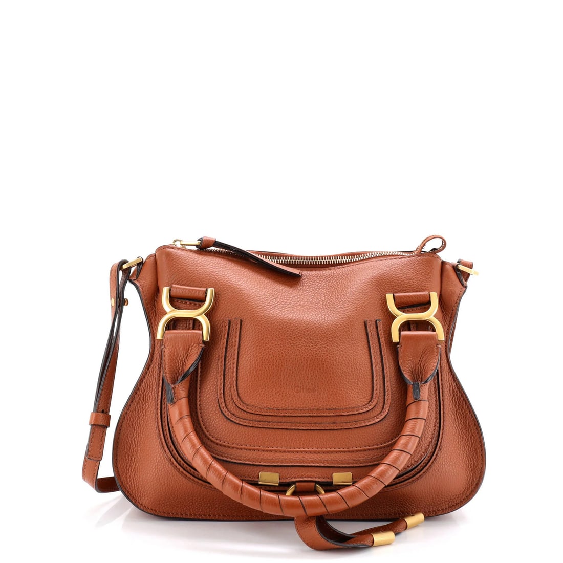 Chloe Marcie Medium Leather Satchel: Chloe Marcie Medium Leather Satchel The Chloe Marcie Medium Leather Satchel is a timeless and sophisticated accessory that exudes classic elegance. With its rich brown leather exterior, neutral