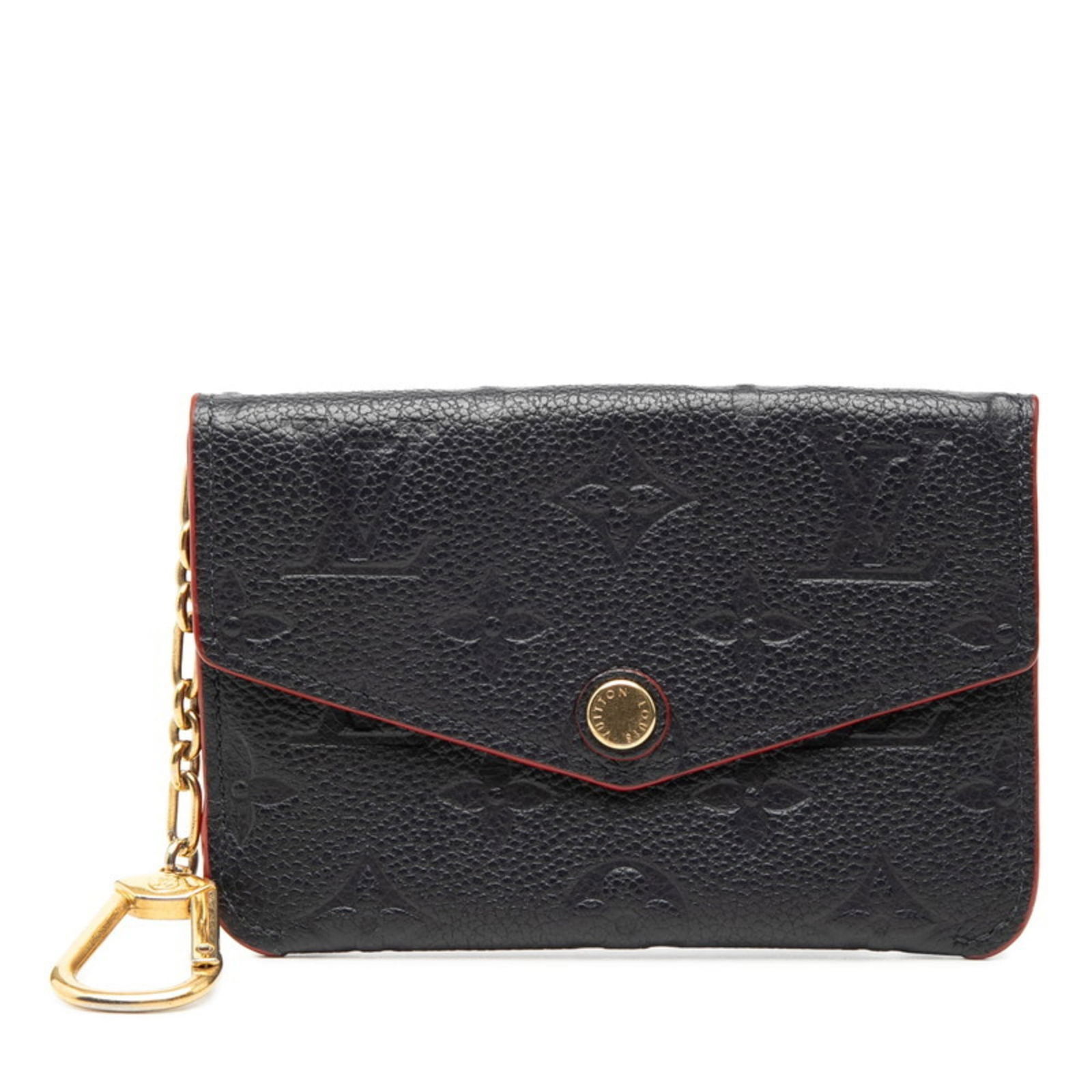 Louis Vuitton Leather Pouch: Louis Vuitton Leather Pouch A luxurious touch for your everyday essentials, this pre-owned Louis Vuitton leather pouch boasts the iconic Monogram pattern in Marine Rouge and Navy hues. With its