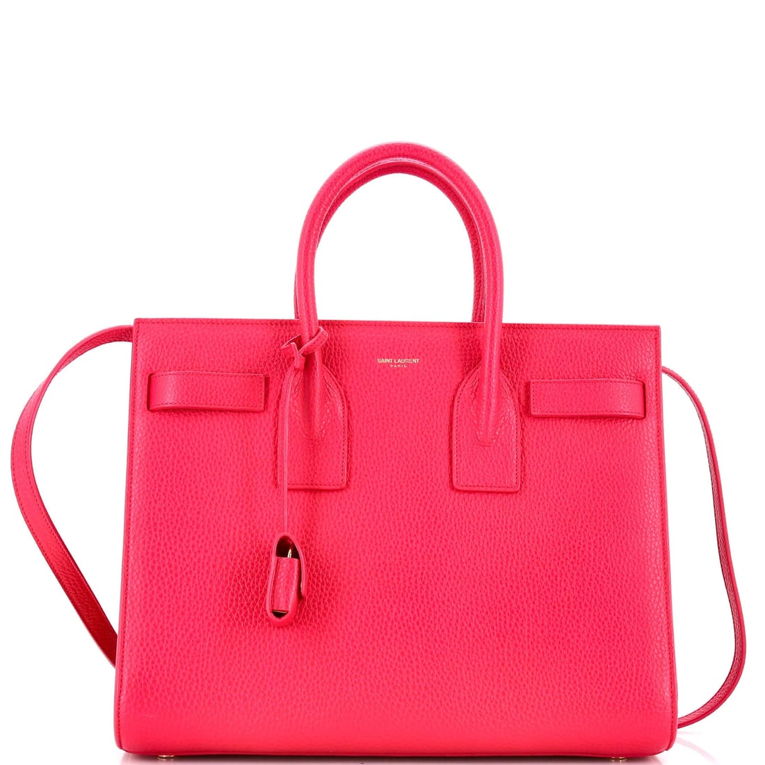 Saint Laurent Small Leather Sac de Jour Bag: Saint Laurent Small Leather Sac de Jour Bag Experience the timeless elegance of Saint Laurent's iconic Sac de Jour Bag, boasting sleek leather exterior in soft pink hues and adorned with an aged gold