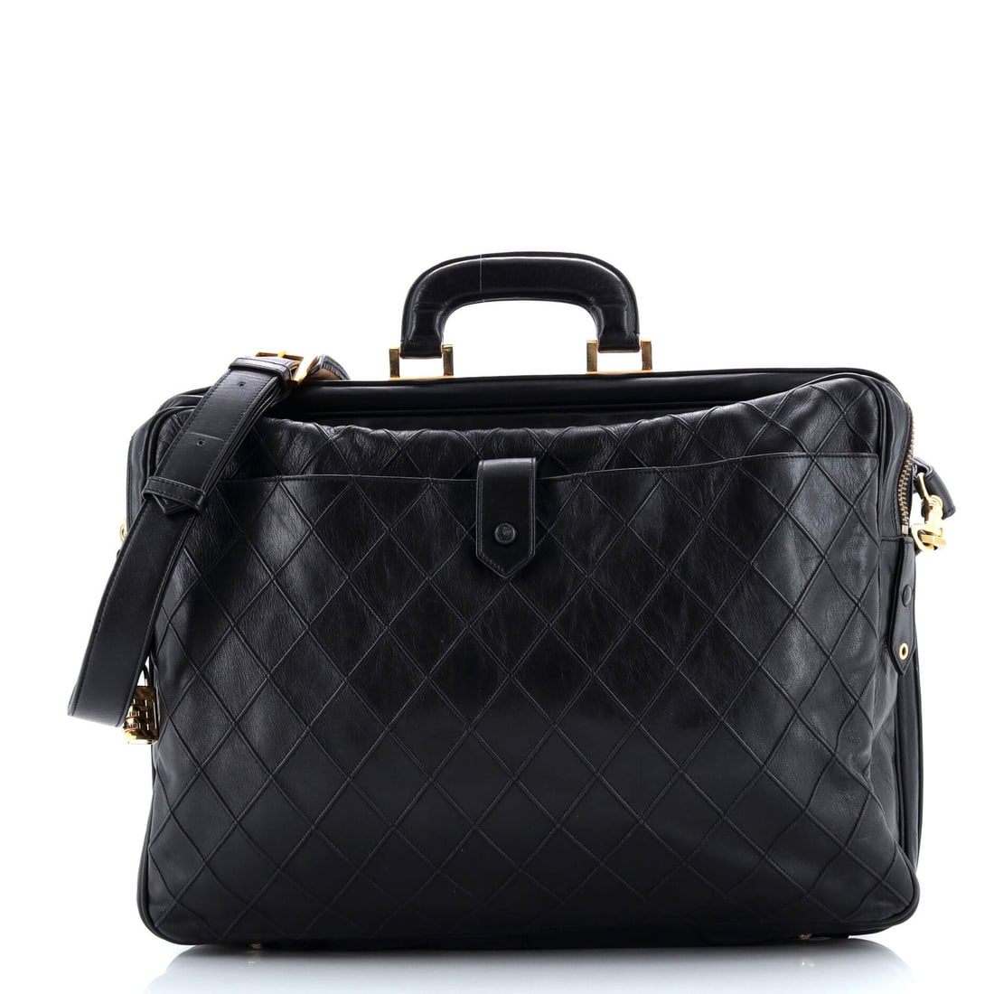 Large Chanel Vintage Diamond Stitch Weekender Quilted Leather: Large Chanel Vintage Diamond Stitch Weekender Quilted Leather A true vintage gem, this Large Chanel Diamond Stitch Weekender Quilted Leather briefcase boasts the iconic brand's signature quilted
