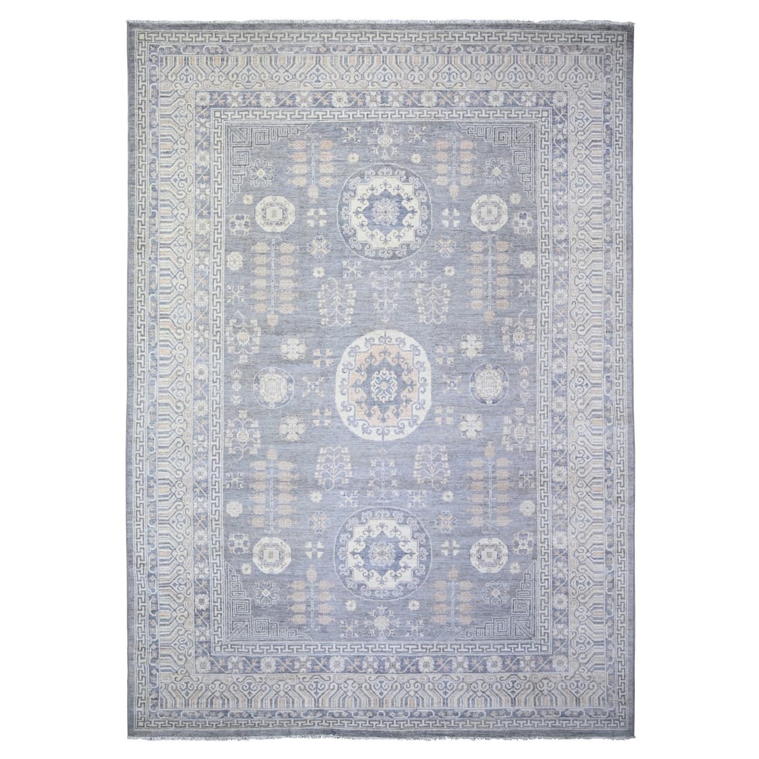 Rug 10'x14'1" Gray Soft Wool Hand Knotted Stone Washed Peshawar: Rug 10'x14'1" Gray Soft Wool Hand Knotted Stone Washed Peshawar Experience the warmth and texture of traditional Peshawar craftsmanship in this stunning 10'x14'1" gray wool rug, hand-knotted with