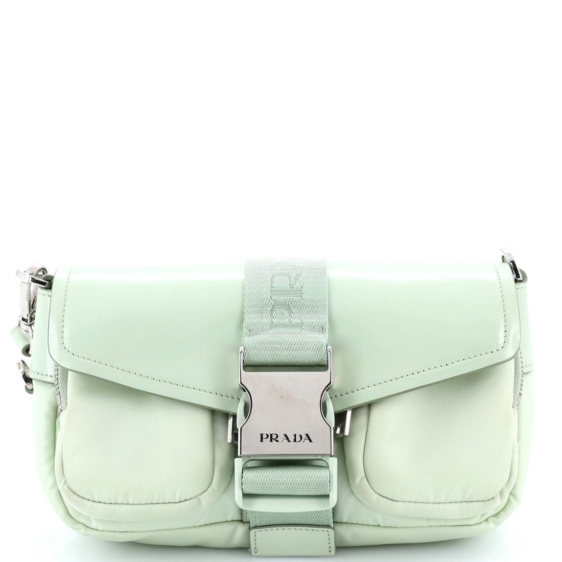 Prada Spazzolato Leather Crossbody Bag with Tessuto Buckle Pocket: Prada Spazzolato Leather Crossbody Bag with Tessuto Buckle Pocket A rare opportunity to own a luxurious Prada Spazzolato Leather Crossbody Bag, boasting sleek Tessuto buckle pocket and durable green