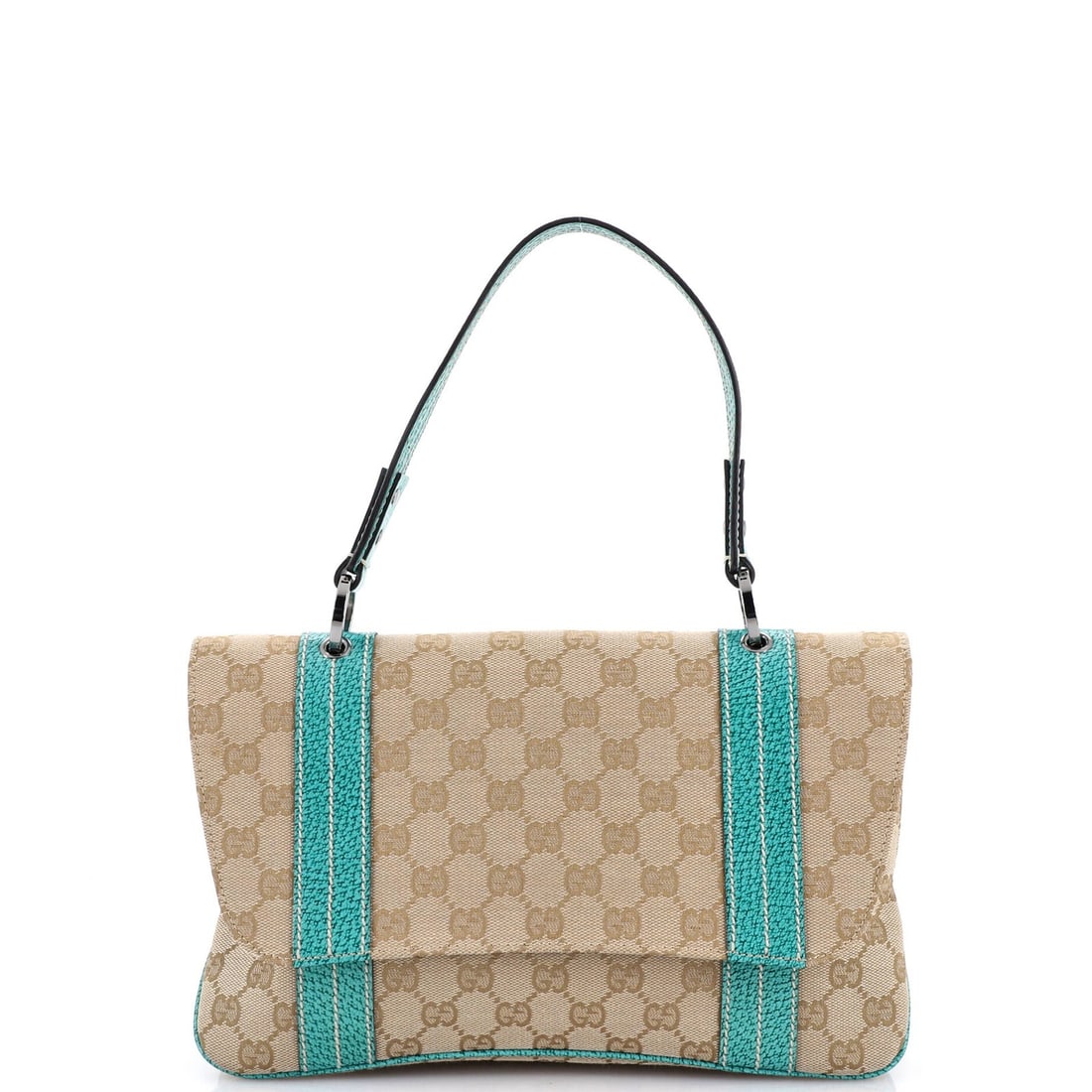 Gucci Vintage Small Canvas and Leather Flap Shoulder Bag: Gucci Vintage Small Canvas and Leather Flap Shoulder Bag A rare find for the vintage fashion enthusiast, this Gucci Small Canvas and Leather Flap Shoulder Bag boasts a timeless green canvas exterior