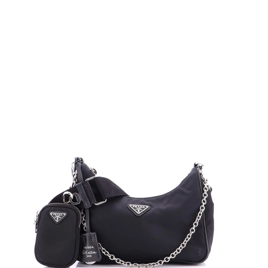 Small Prada Re-Edition 2005 Shoulder Bag Tessuto: Small Prada Re-Edition 2005 Shoulder Bag Tessuto This iconic Prada Re-Edition 2005 Tessuto shoulder bag is a timeless piece of fashion history, boasting sleek nylon exterior and luxurious fabric