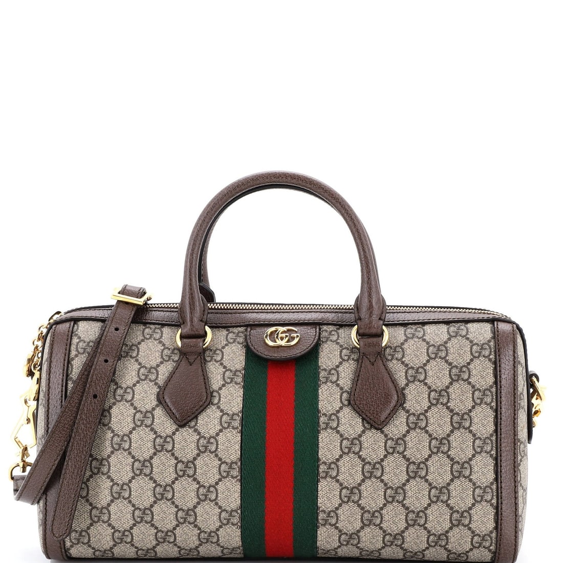 Gucci Ophidia Boston Medium GG Coated Canvas Bag: Gucci Ophidia Boston Medium GG Coated Canvas Bag The Gucci Ophidia Boston Medium GG Coated Canvas Bag is a timeless and sophisticated accessory, boasting a rich brown exterior with gold hardware and