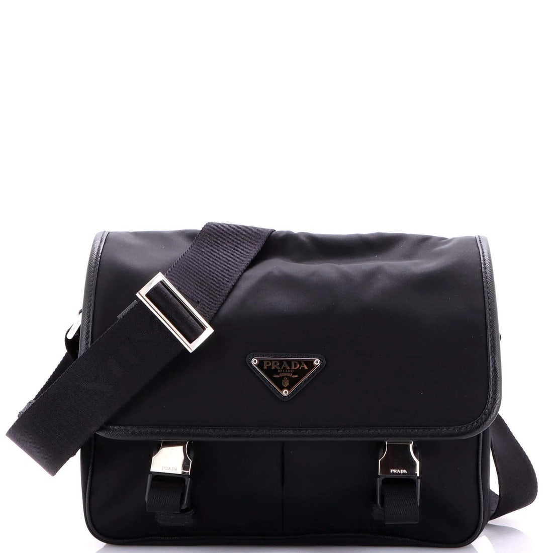 Prada Saffiano Medium Double Buckle Flap Messenger Bag Re-Nylon (1 of 6)