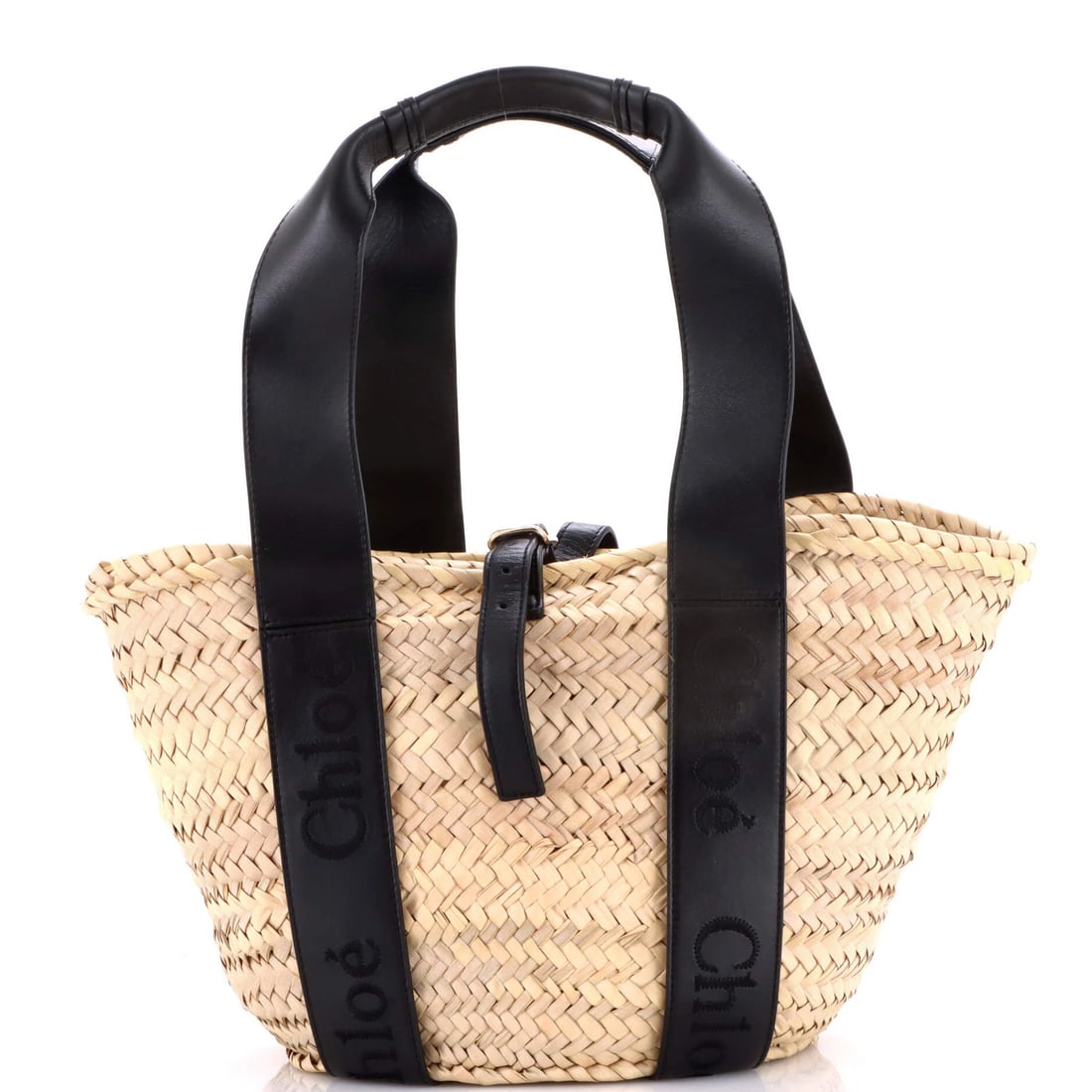 Chloe Medium Raffia Leather Tote Basket: Chloe Medium Raffia Leather Tote Basket Elevate your everyday with the timeless Chloe Medium Raffia Leather Tote Basket, boasting a chic black exterior and neutral interior perfect for work or play.
