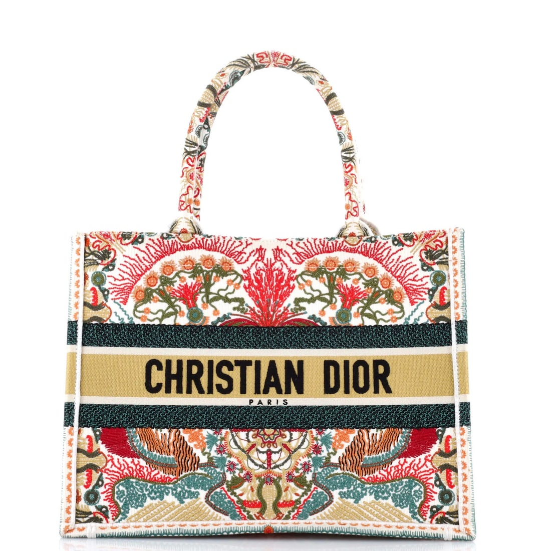 Christian Dior Medium Embroidered Canvas Book Tote: Christian Dior Medium Embroidered Canvas Book Tote Elevate your daily essentials with the iconic Christian Dior Medium Embroidered Canvas Book Tote, boasting vibrant multicolor embroidery and a