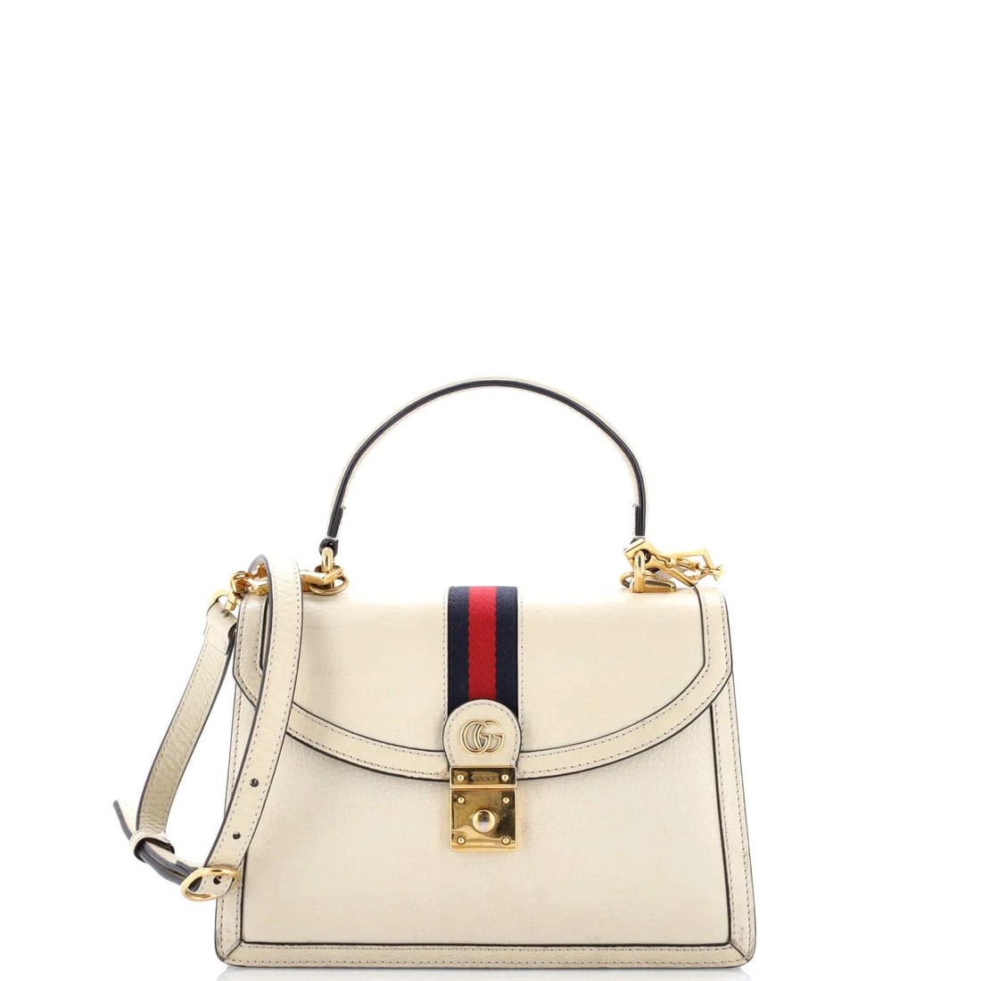Gucci Ophidia Flap Small Leather Top Handle Bag: Gucci Ophidia Flap Small Leather Top Handle Bag The Gucci Ophidia Flap Small Leather Top Handle Bag is a timeless and sophisticated accessory, boasting a neutral exterior with subtle scuffs and minor