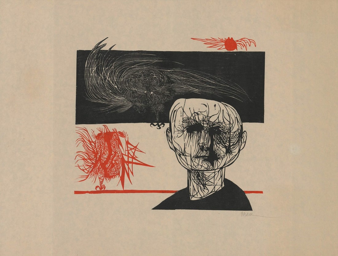 Leonard Baskin - The Tormented One (Signed) 25.75" x 34" Woodblock, 1953 (1 of 6)