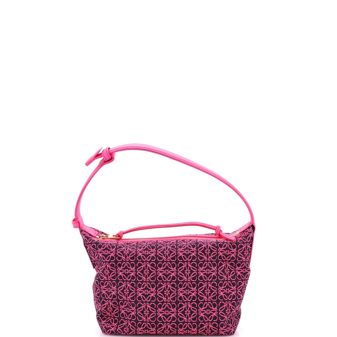 Small Loewe Cubi Hobo Anagram Jacquard: Small Loewe Cubi Hobo Anagram Jacquard The Loewe Cubi Hobo Anagram Jacquard is a stylish and versatile small hobo bag, boasting a vibrant pink exterior with an intricate Jacquard pattern. With its