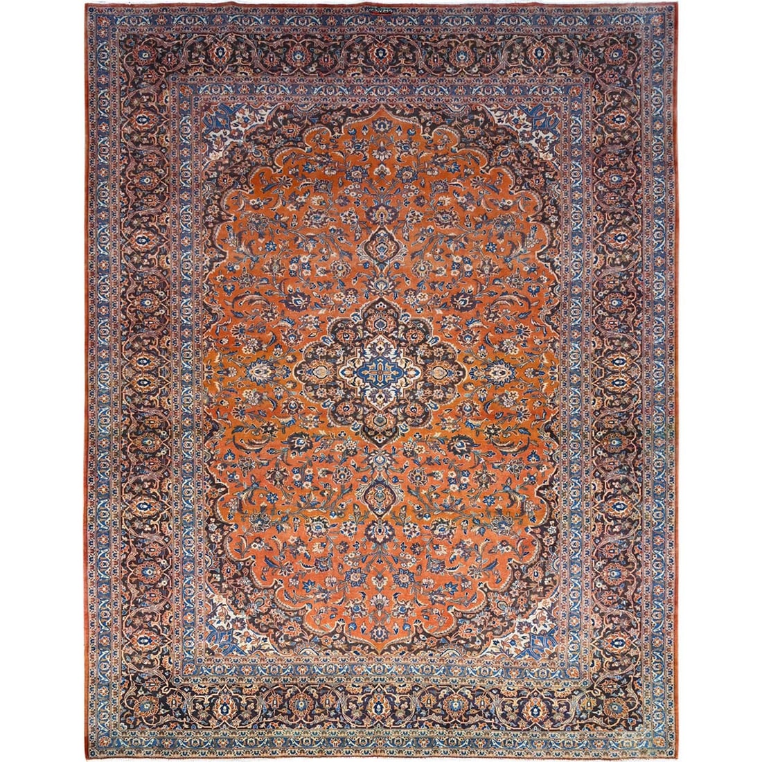 Vintage Cinnabar Red Zoroastrian Kishoon Design Rug (9'8"x12'8"): Vintage Cinnabar Red Zoroastrian Kishoon Design Rug (9'8"x12'8") Experience the rich cultural heritage of Turkey with this stunning vintage Cinnabar Red Zoroastrian Kishoon design rug, hand-knotted