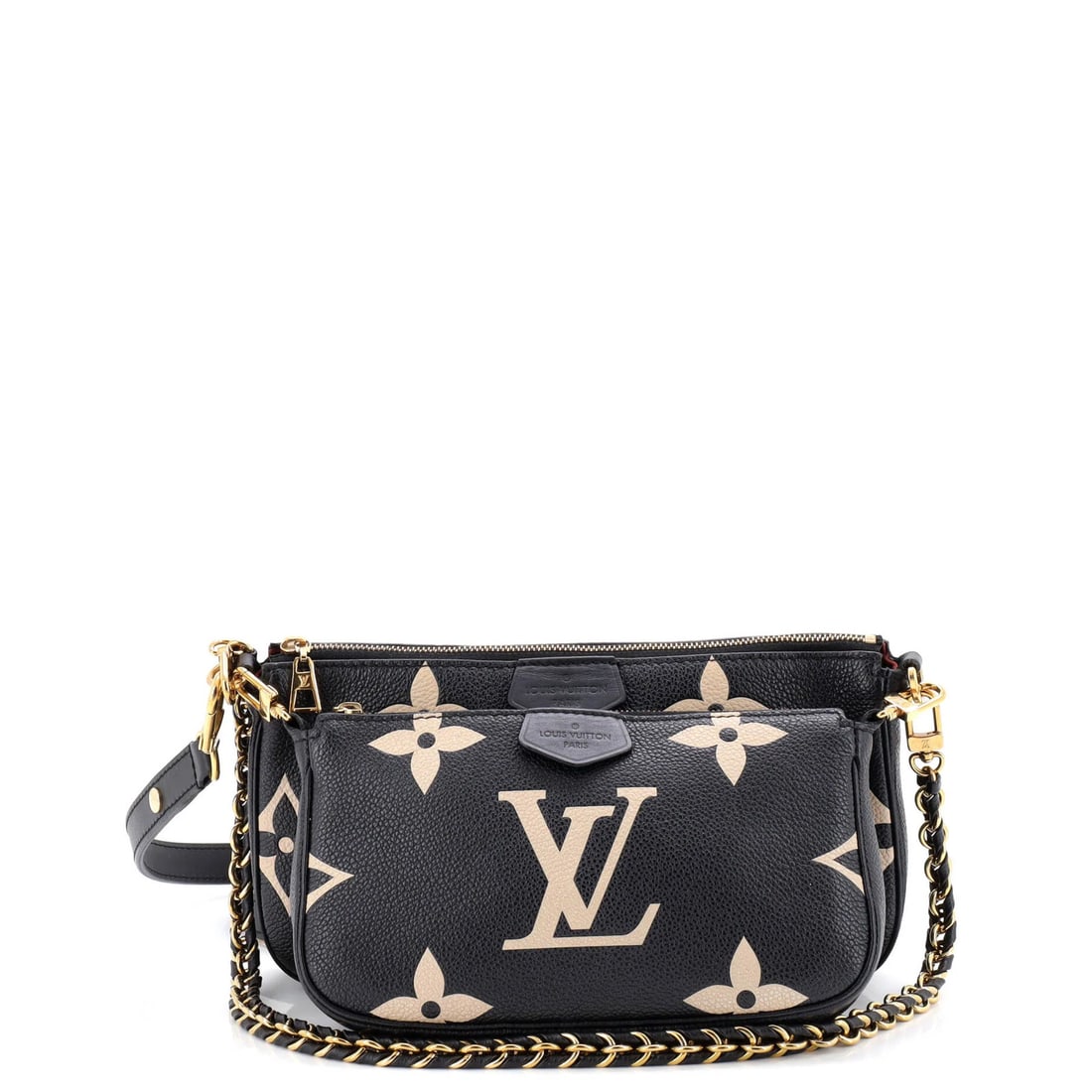 Giant Louis Vuitton Multi Pochette Accessoires Bicolor Monogram Empreinte: Giant Louis Vuitton Multi Pochette Accessoires Bicolor Monogram Empreinte A stunning Louis Vuitton Multi Pochette Accessoires Bicolor Monogram Empreinte cross body bag in sleek black leather, adorned
