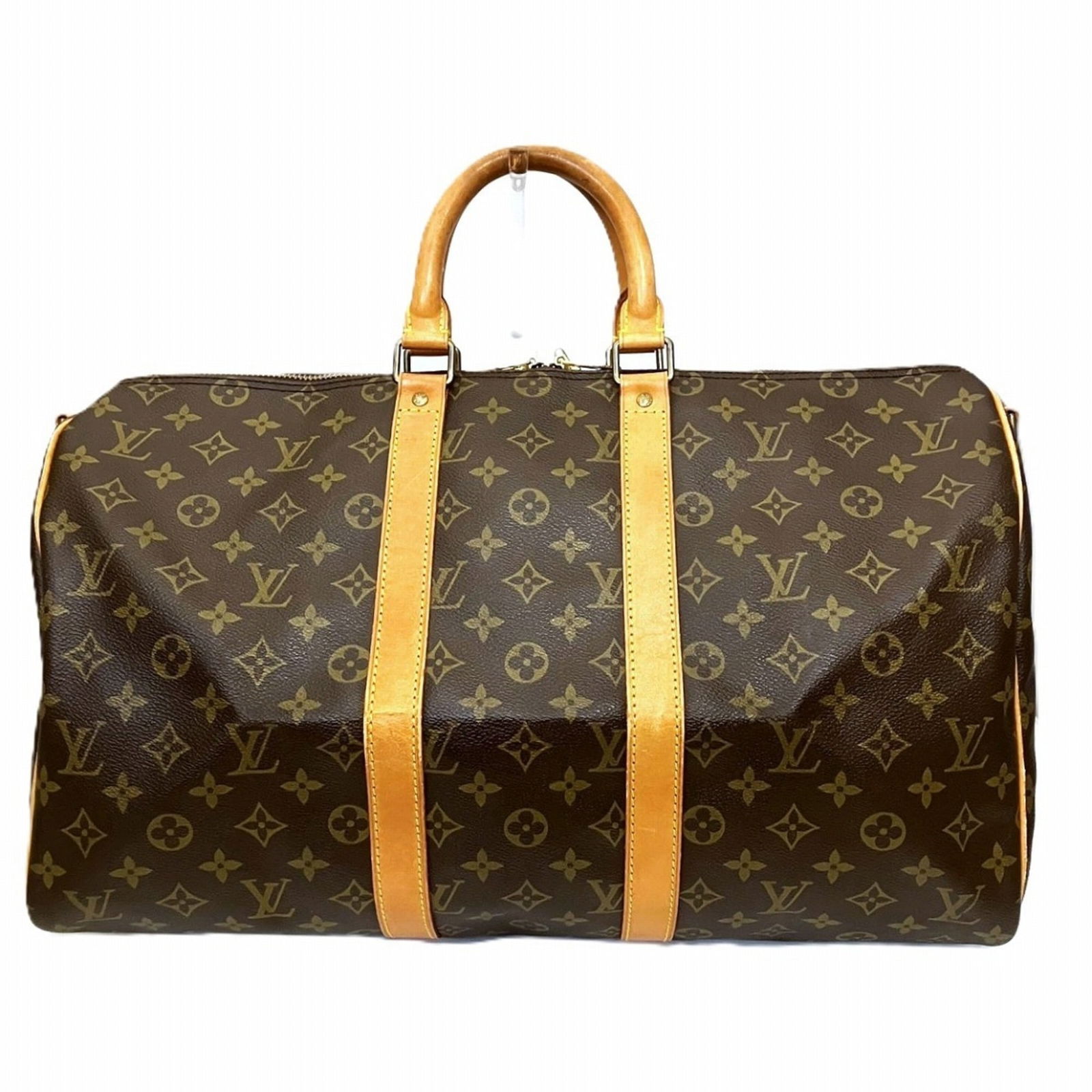 Louis Vuitton Boston Bag PVC: Louis Vuitton Boston Bag PVC A pre-owned Louis Vuitton Boston Bag in rich brown PVC, perfect for adding an edgy touch to any outfit. With its iconic monogram pattern and sleek design, this bag is